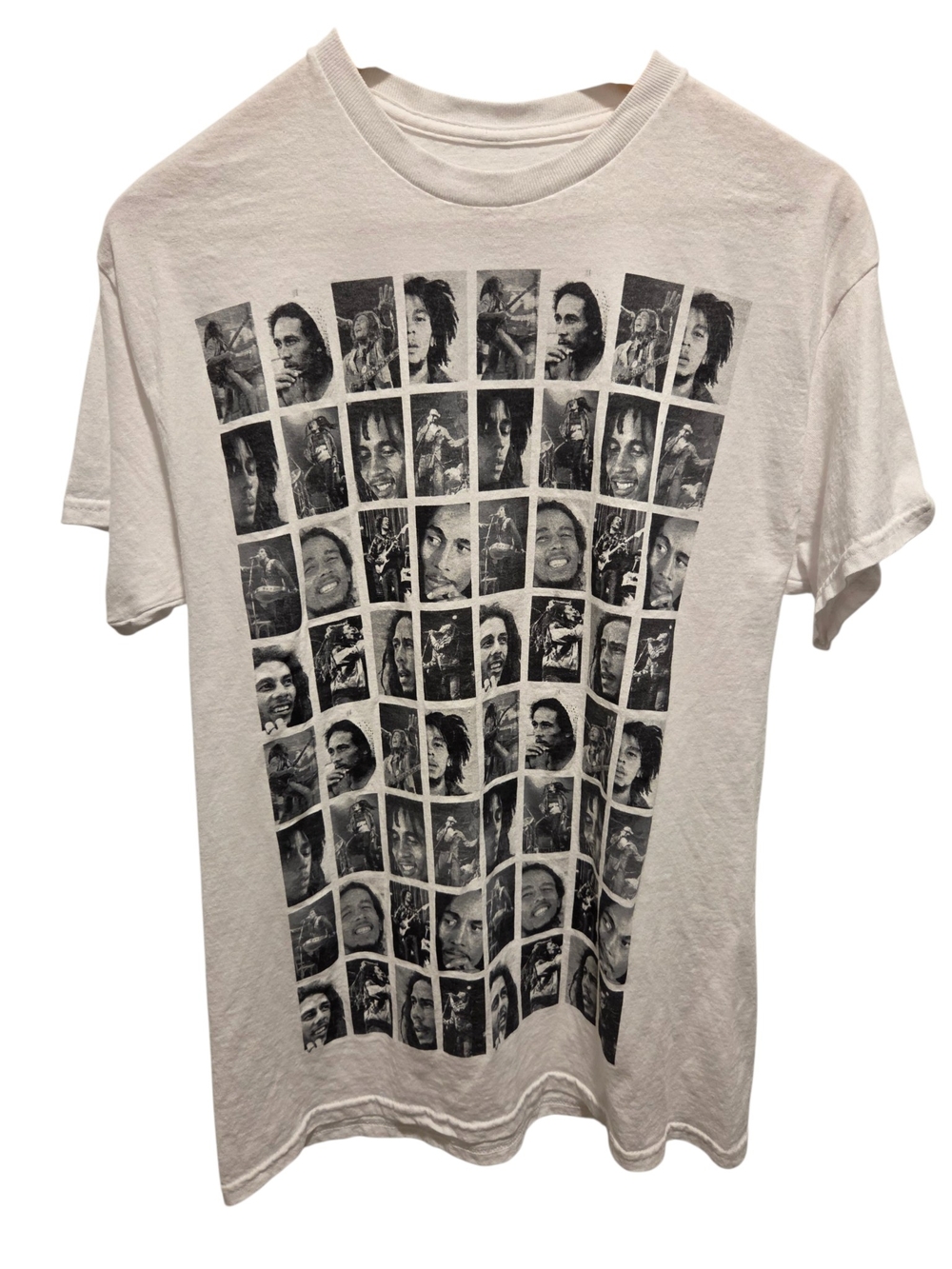 White Short-Sleeve Graphic Tee with Photo Grid